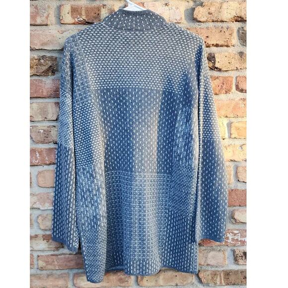 J Jill Patchwork Jacquard Topper Cardigan Azure Heather Multi XS SAMPLE - Picture 2 of 9